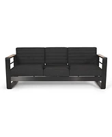 Water-Resistant Aluminum Outdoor Sofa with Wood Composite Accents