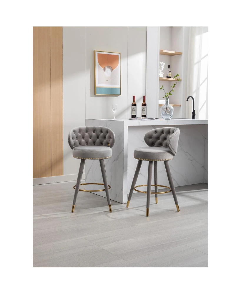 Set of 2 Solid Wood Counter Height Bar Stools