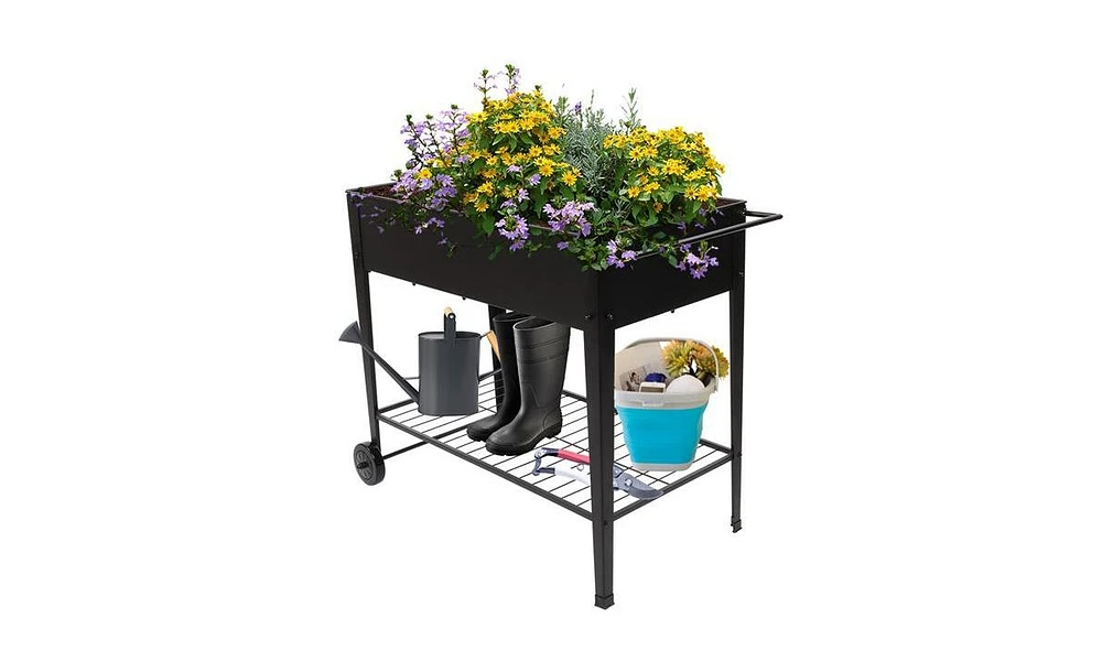 Simplie Fun Aveyas Mobile Metal Raised Garden Bed Cart with Legs, Elevated Tall Planter Box with Wheels for Outdoor Indoors House Patio Backyard Veget