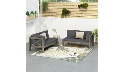 Durable Acacia Wood Sofa with Water-Resistant Cushions and Cross-Back Design