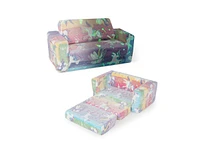 2-in-1 Flip Out Kids Sofa Chair with Detachable Flannel Fabric Cover and Glowing Patterns