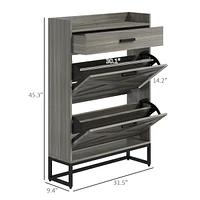 Homcom Narrow Shoe Cabinet with 2 Flip Doors and Top Drawer