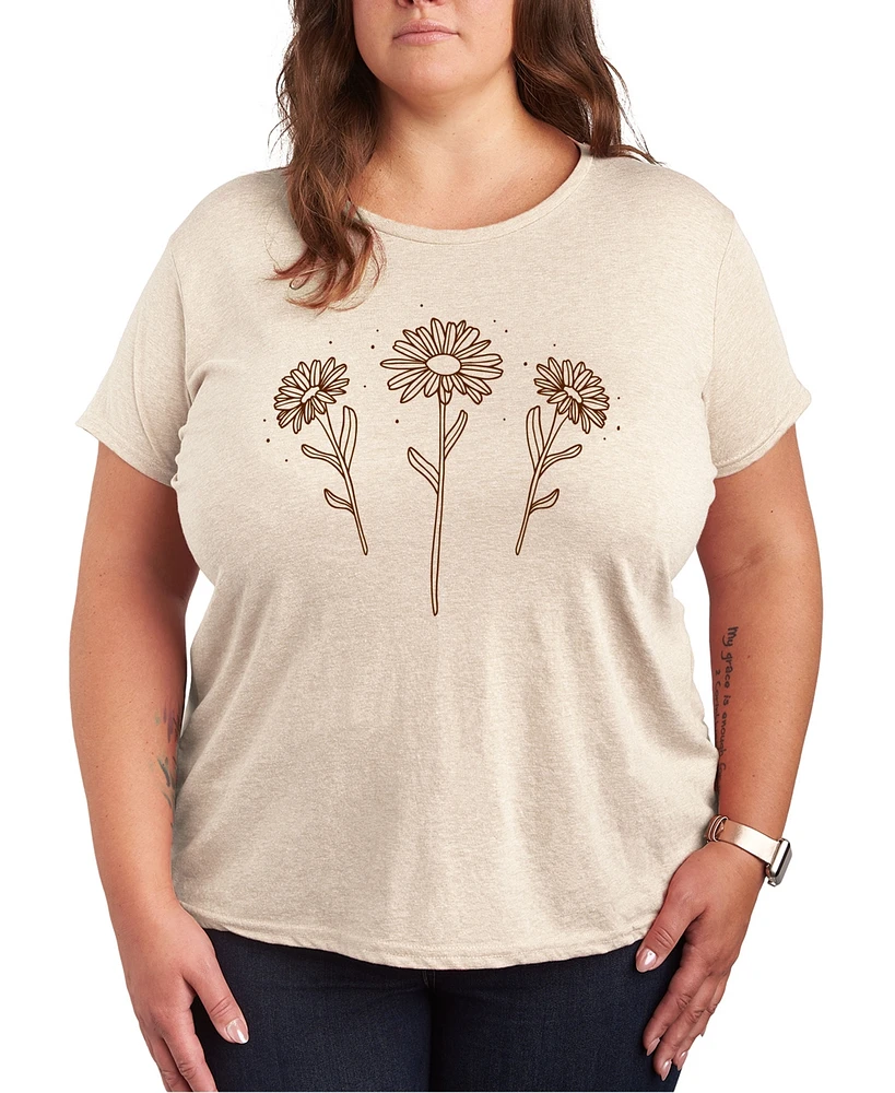 Hybrid Apparel Trendy Plus Flowers Graphic Crew Neck T-Shirt