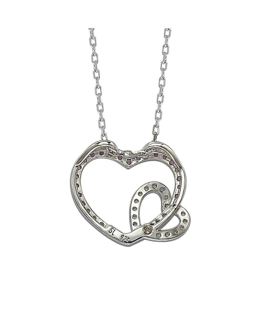 Suzy Levian New York Pink Sapphire & Lab-Grown White Sapphire Double Heart Pendant Necklace in Sterling Silver by Suzy Levian