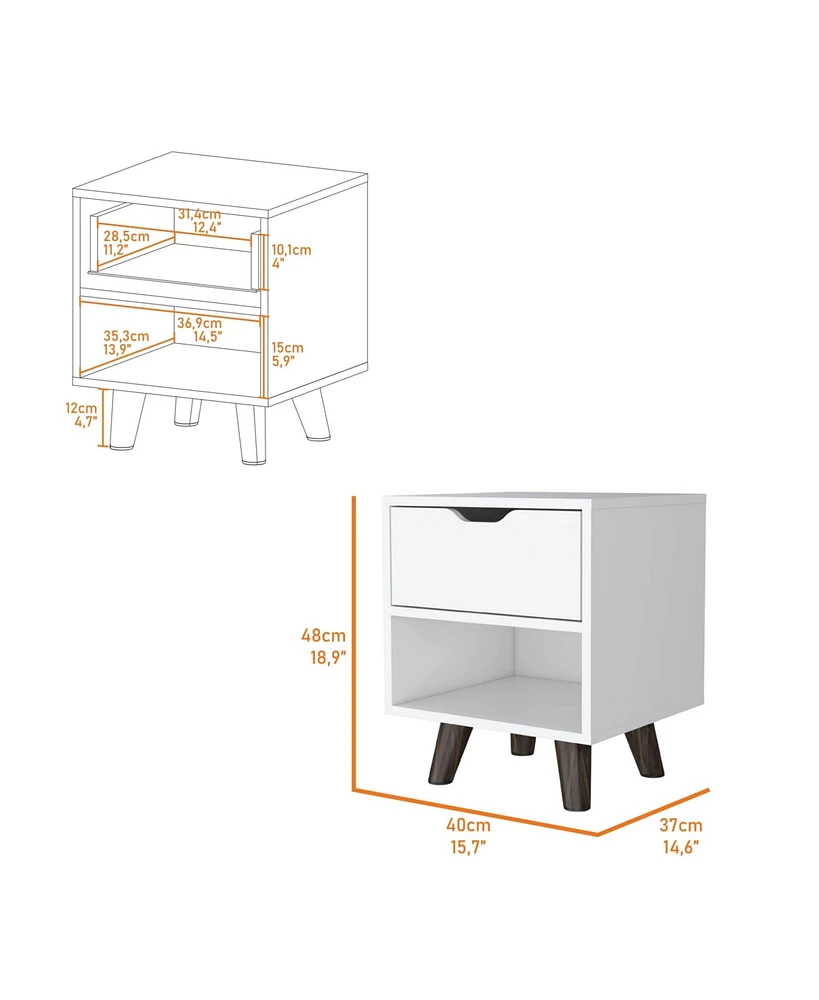 Fm Furniture Carthage Nightstand with 1-Drawer, 1-Open Storage Shelf and Wooden Legs