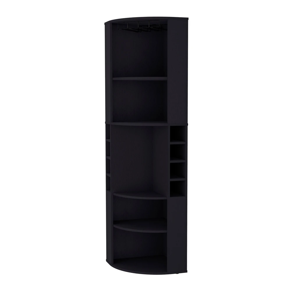 Fm Furniture Clifton Corner Bar Cabinet, with 5 shelves, Cup Hanger and Eight Built-in Wine Rack
