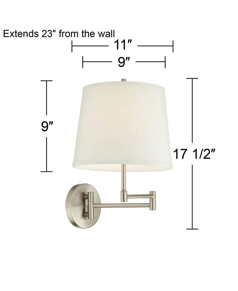 Oray Modern Swing Arm Wall Lamps Set of 2 Brushed Nickel Plug-In Light Fixture Dimmable Off White Drum Shade for Bedroom Bedside House Reading Living