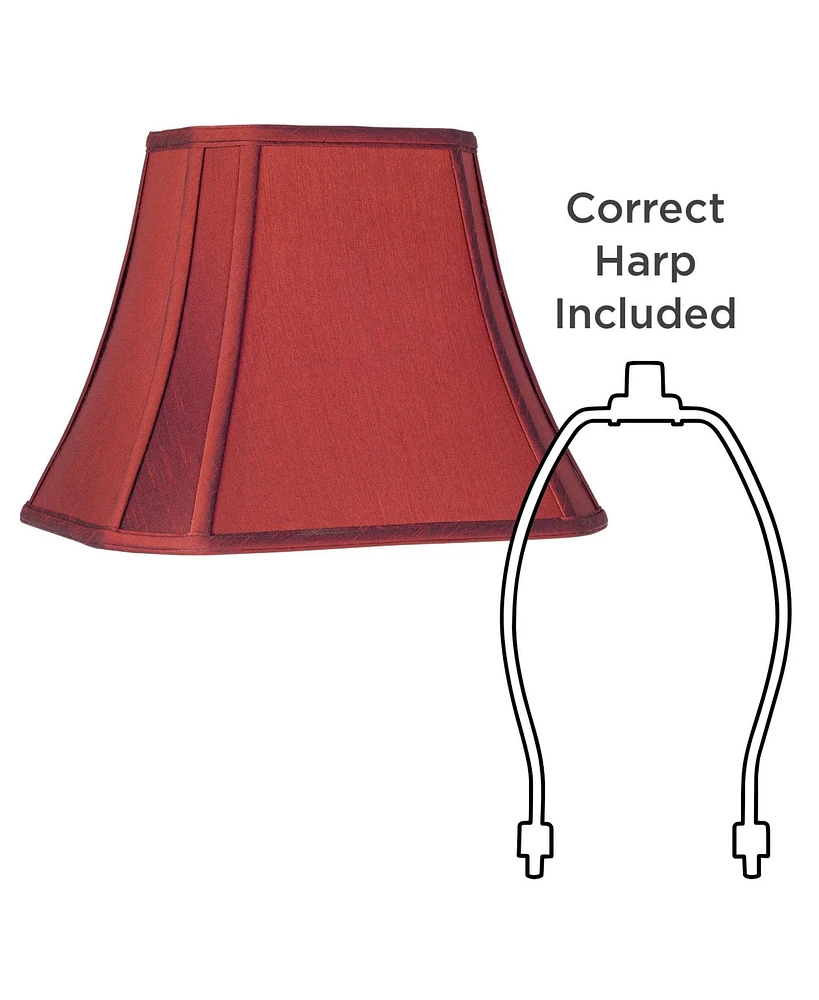 Crimson Red Cut-Corner Medium Lamp Shade 8" Wide and 6" Deep at Top x 14" Wide and 11" Deep at Bottom x 11" High (Spider) Replacement with Harp and Fi