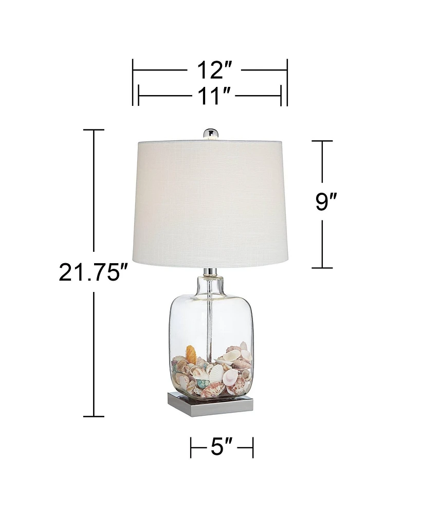Coastal Accent Table Lamp 21 3/4" High Brushed Steel Silver Clear Glass Fillable White Drum Shade Decor for Living Room Bedroom House Bedside Nightsta
