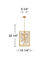 Possini Euro Design Carrine Light Brass Gold Pendant Chandelier Lighting 15 1/4" Wide Modern Clear Crystal Accents 4-Light Fixture for Dining Room Hou