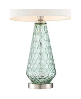 Julia Modern Coastal Table Lamp 26.5" High Textured Seafoam Green Glass Brushed Nickel Silver Off-White Drum Shade for Living Room Bedroom Beach