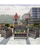 8PCS Patio Rattan Furniture Set Coffee Table Cushioned Sofa Garden Lawn Gray