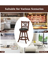 29'' Swivel Bar Stools Set of 2 Upholstered Counter Stools with Cushion & Footrests