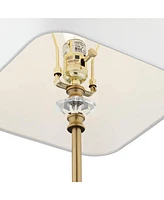 Julia Traditional Glam Luxury Style Buffet Table Lamp with Table Top Dimmer 29.5" Tall Skinny Gold Brass Crystal Glass White Fabric Square Shade