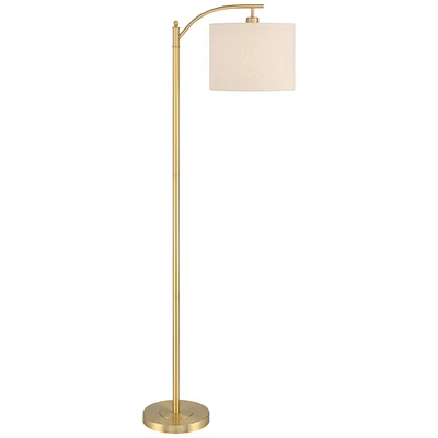 360 Lighting Rayna Modern Downbridge Floor Lamp Standing 61 1/2" Tall Warm Gold Metal Off-White Linen Fabric Drum Shade for Living Room Reading Bedroo