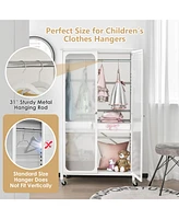 Storage Wardrobe Cabinet Mobile Armoire Closet with Hanging Rod & Adjustable Shelf