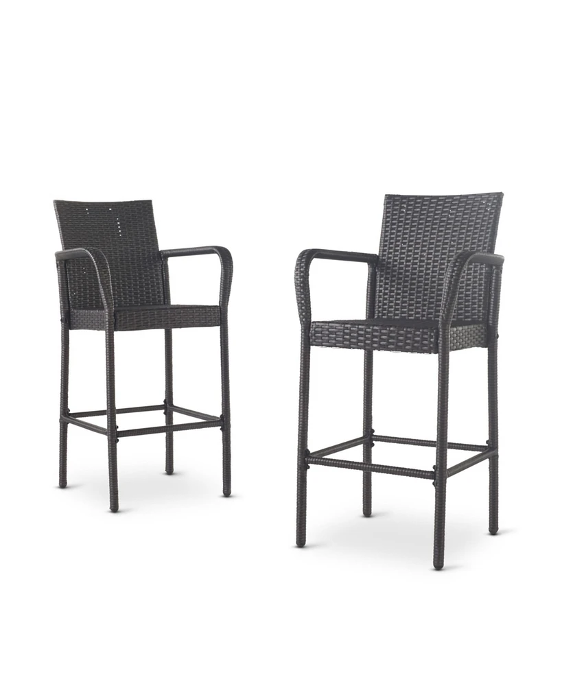 Grey Wicker Outdoor Barstools (Set of 2) Modern Style, Durable Construction