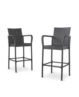 Grey Wicker Outdoor Barstools (Set of 2) Modern Style, Durable Construction