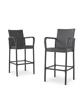 Grey Wicker Outdoor Barstools (Set of 2) Modern Style, Durable Construction