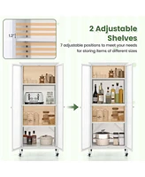 Storage Cabinet with Wheels & 2 Translucent Doors Adjustable Shelves Sideboard