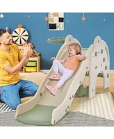 3-in-1 Toddler Slide with Buffer Zone Basketball Hoop & Ball Elephant Design