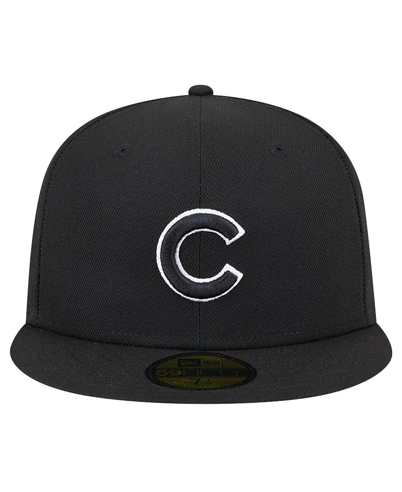 New Era Men's Black Chicago Cubs Logo 59FIFTY Fitted Hat