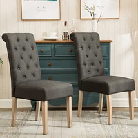 Solid Wood Tufted Parsons Dining Chair, Set of 2, Charcoal