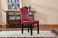Style Solid Wood Leatherette Padded Parson Chair, Red, Set of 2