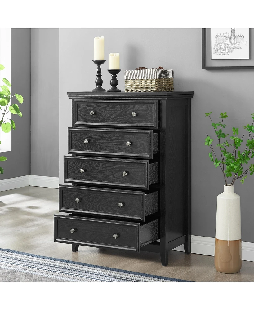Modern 5-Drawer Storage Dresser with Anti-Tip Safety