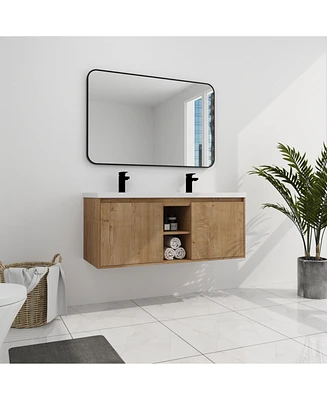 48" Wall Mounted Bathroom Vanity With Double Sink, Soft Closing Door Hinge
