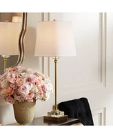 Julia Traditional Buffet Table Lamp 29 1/2" Tall Skinny Gold Column Clear Crystal Glass White Fabric Tapered Square Shade for Living Room Bedroom
