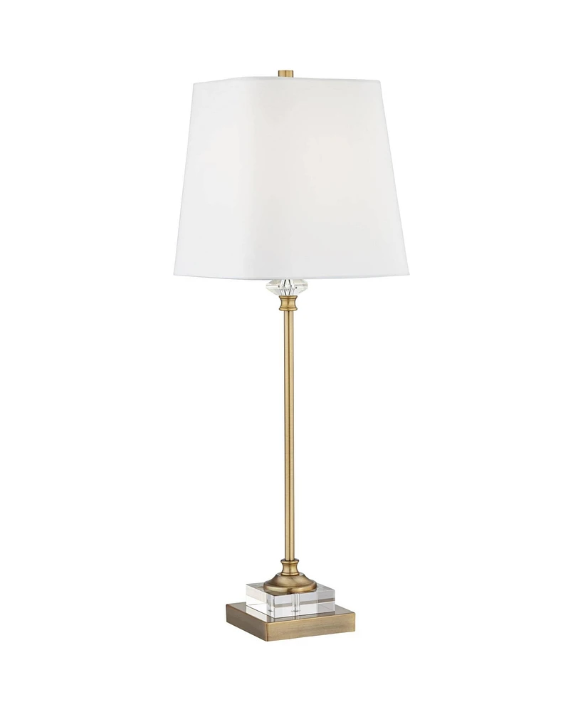 Julia Traditional Buffet Table Lamp 29 1/2" Tall Skinny Gold Column Clear Crystal Glass White Fabric Tapered Square Shade for Living Room Bedroom