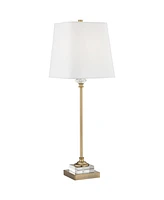 Julia Traditional Buffet Table Lamp 29 1/2" Tall Skinny Gold Column Clear Crystal Glass White Fabric Tapered Square Shade for Living Room Bedroom