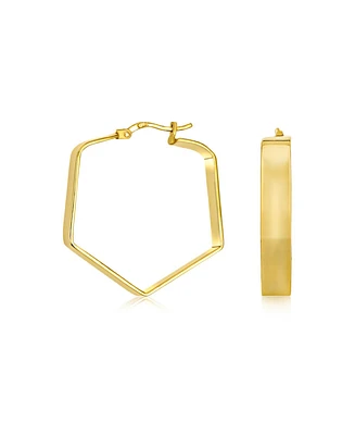 Bling Jewelry Geometric Flat Hexagon Hoop Earrings Gold Plated Sterling Silver 1.25 Inch