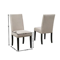 Fabric Dining Chairs with Nailhead Trim, Set of 2, Tan