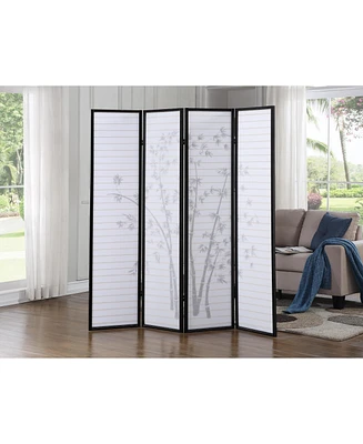 Bamboo Print 4-Panel Framed Room Screen/Divider, Black