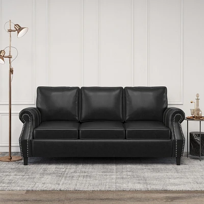 Contemporary Faux Leather Upholstered Sofa with Nailhead Accents