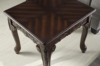Ornate Detailing Dark Cherry Finish Wood End Table