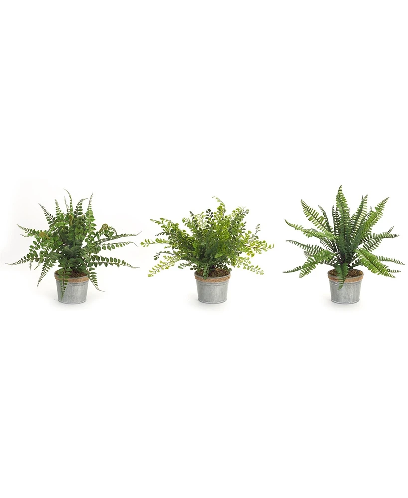 Slickblue Set of 3 Potted Ferns - 14.5 Inches High, Lifelike Artificial Plants in Plastic and Tin Pots for Home Decor