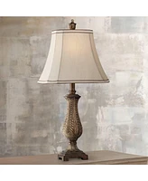 Traditional Style Table Lamp 25" High Old Oak Antique Brown Petite Vase Beige Fabric Rectangular Shade Decor for Living Room Bedroom House Bedsid