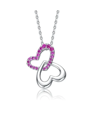 GiGiGirl Sterling Silver Cubic Zirconia Double Heart Butterfly Pendant Necklace