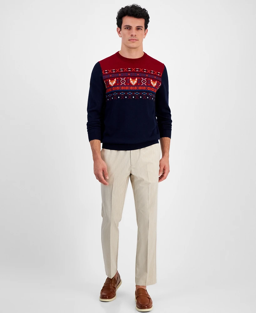 Club Room Men's Fox-Pattern Merino Crewneck Sweater, Created for Macy's