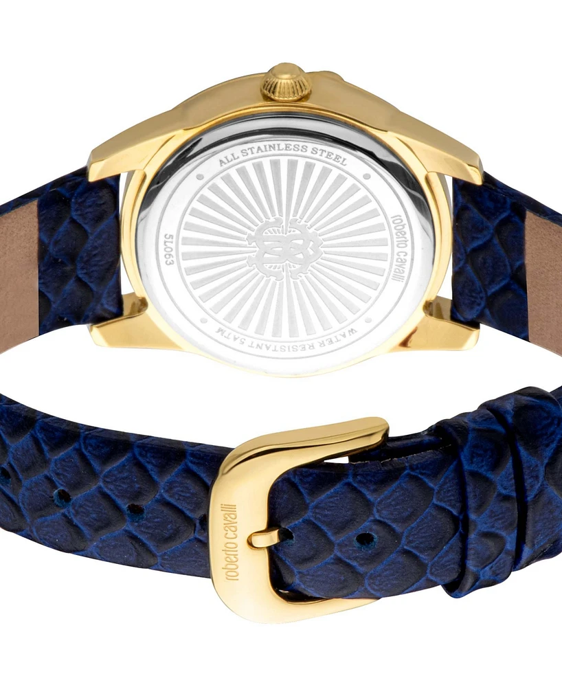 Roberto Cavalli Women's Quartz Blue Leather Watch 32mm