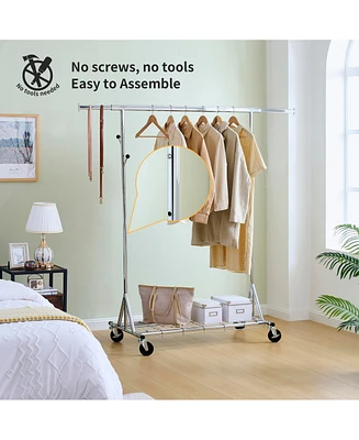 Adjustable and Extendable Heavy Duty Rolling Clothes Rack, Easy Assembly