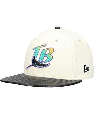 New Era Men's Cream Tampa Bay Rays Game Night Leather Visor 59FIFTY Fitted Hat