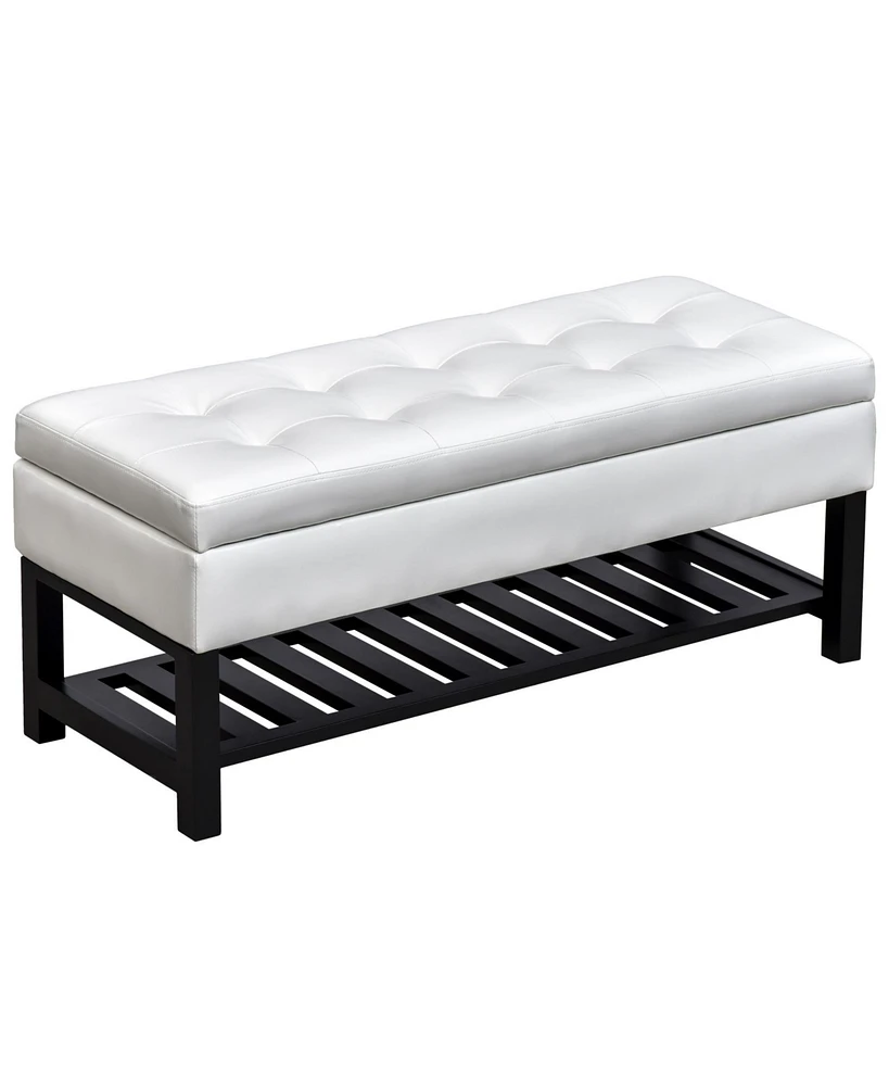 Homcom Pu Leather Ottoman Bed Bench Storage Footstool Organizer W/ Shoe Rack