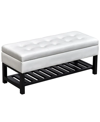 Homcom Pu Leather Ottoman Bed Bench Storage Footstool Organizer W/ Shoe Rack