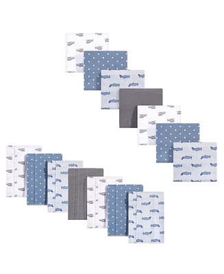 Hudson Baby Infant Boy Cotton Flannel Burp Cloths and Receiving Blankets