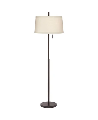 Possini Euro Design Nayla Modern Floor Lamp Standing 62.5" Tall Bronze Steel Slender Column Off White Fabric Tapered Drum Shade Decor for Living Room