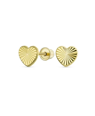 Bling Jewelry Minimalist Tiny Simple10K Yellow Gold Textured Heart Stud Earrings Secure Screw Back 4MM